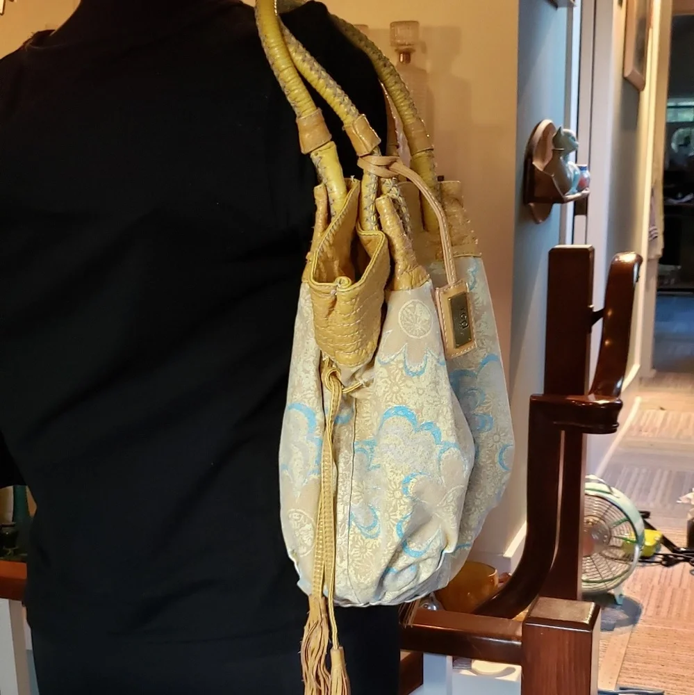 Vintage 'Red' by Marcecko Yellow And Blue Fabric Hobo Style Bag